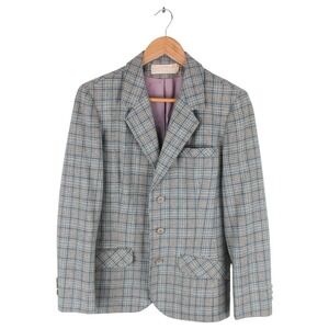 Vintage 60s Pendleton Wool Blazer Jacket Plaid USA Made Tailored Blue Womens 12